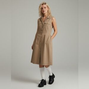 Peter Nygard Sleeveless Tan Button-Up Dress